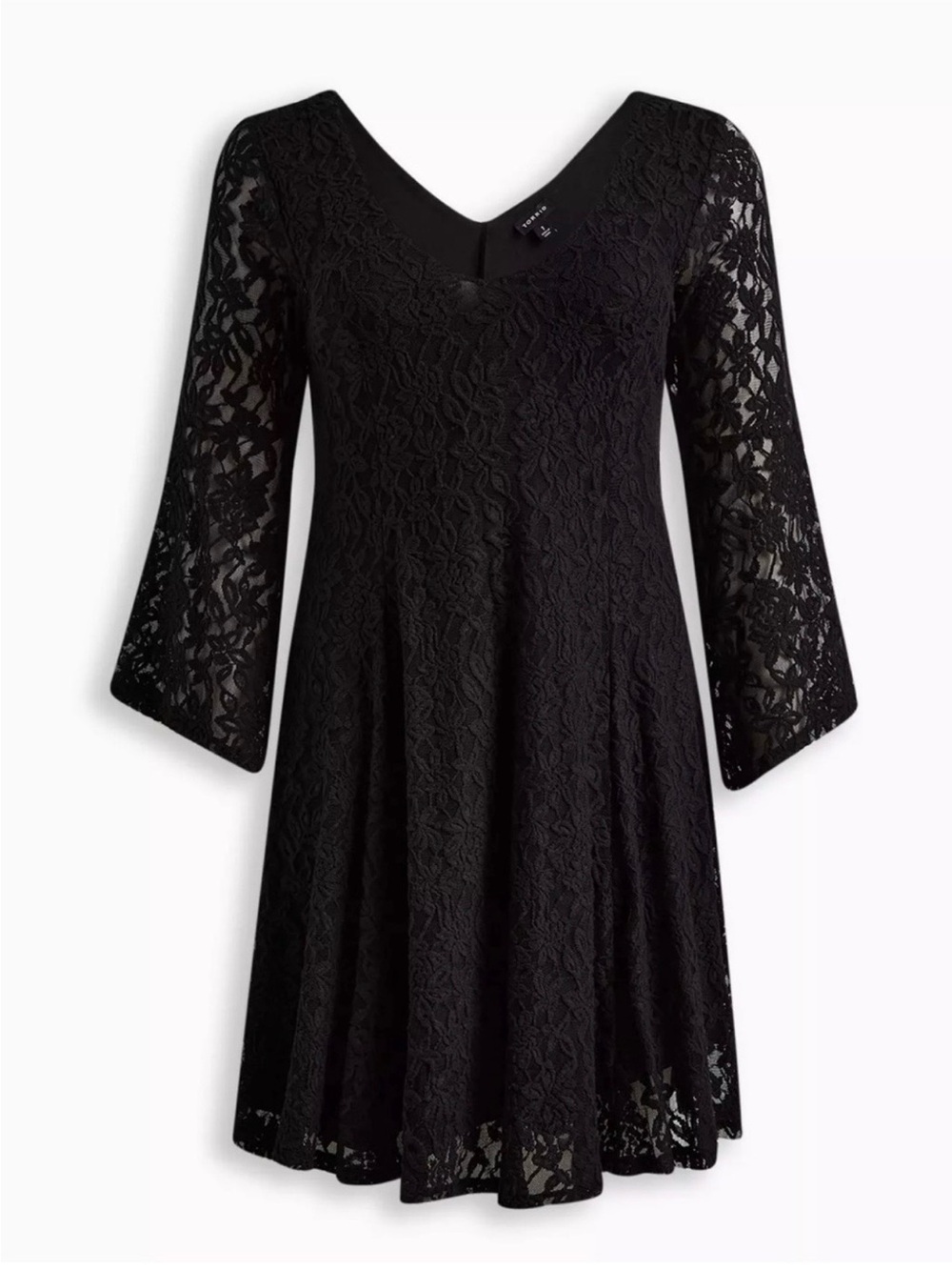 Torrid Size 2 Super Stretchy Black Lace V-Neck Long Bell Sleeve Dress
